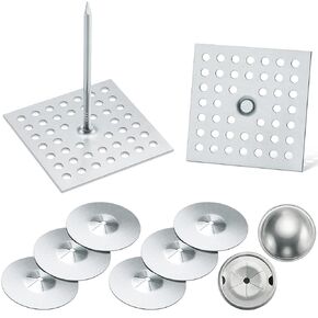 Hotop Perforated Insulation Pins 2-1/2 Inch, 1.5 Inch Self Locking Washers Round, 7/8 Inch Aluminum Insulation Dome Cap Washers for Wall and Ceiling (150 Pieces)