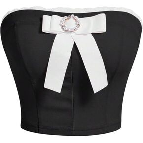 Floerns Women's Contrast Lace Corset Big Bow Front Crop Tube Top
