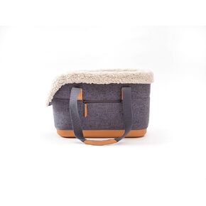 LeftPine x P.L.A.Y. Deluxe Dog Carrier Purse - Soft Sided Pet Travel Tote for Small Dogs, Puppies with Built-In Safety Leash - Machine Washable Removable Liner, Vegan Leather, Zipper Pocket (Charcoal)