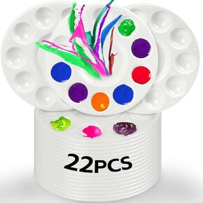 22pcs Art Paint Tray Palette Plastic Pallet for Kids or Pupils to Painting, DIY Craft,Play Party at Home, Kindergarten or School, White
