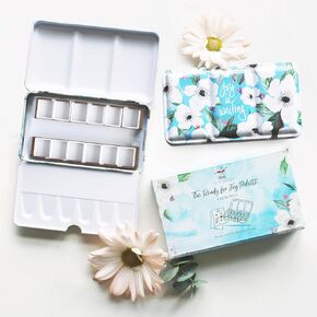 Anemones - Kristy Rice Collectible Artist Watercolor Palette Empty w/Removable Paint Tray & Watercolor Pans - Sturdy Empty Watercolor Palette Tin - Travel Watercolor Palette with Lid - Watercolor Tin
