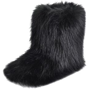 Fashion Fur Boots,Flat Heel Snow Boots for Women Furry Boots,2024 Winter Outdoors Furry Boots,Mid-Calf Faux fur Boot for Women.