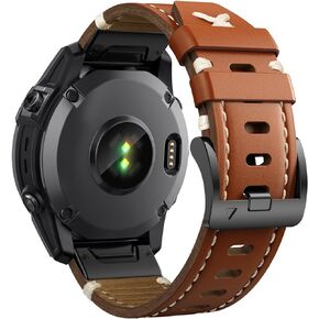 NotoCity Watch band for Fenix 7 / Fenix 6 / Fenix 5, 22mm Easy Fit Genuine Leather Strap for Garmin Fenix 7 Pro/Fenix 6 Pro/Fenix 5 Plus, Forerunner 955/945 Approach S60/S62, Epix