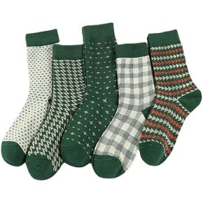 Kelabia 5 Pairs Vintage Cotton Socks Womens Cute Crew Socks Fall Aesthetic Long Socks Preppy Ankle Socks for Women