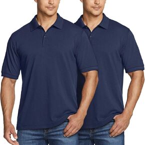 ATHLIO 2 Pack Men's Short Sleeve Polo Shirts, Classic fit Quick Dry Tech Golf Shirts, Dri Flex Performance Solid Top Shirts in Kuwait