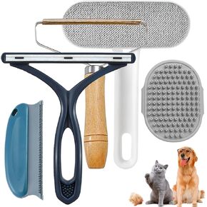 Pet Hair Removal Set - Reusable Carpet Rake, Multi-Surface Broom, Portable Fur Remover for Couches, Furniture, Clothes, Pet Towers, and Dog Hair - 5 Pack