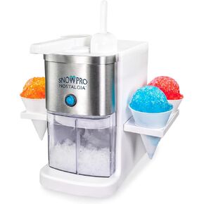 Nostalgia SnowPro Electric Shaved Ice & Snow Cone Maker 64-Ounce Ice Shaving Capacity, 4 Reusable Cones, Side Shelves, and Scoop Included