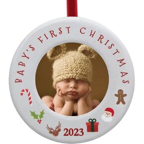 BANBERRY DESIGNS Baby's First 2023 Christmas Photo Frame Ornament for Newborn - 3 1/2" Photo Frame Baby