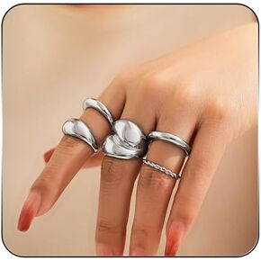 MIFYNN Chunky Gold Rings for Women Gold Silver Adjustable Thick Ring Fashion Statement Ring Open Dome Ring Chunky Silver Rings Geometric Curved Minimalist Simple Rings in Saudi Arabia