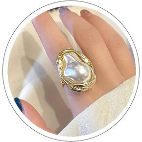 BEARJIA Chunky Gold Rings for Women Adjustable Silver Bold Thick Rings Gold Statement Rings Open Dome Ring Chunky Silver Rings for Women Minimalist Simple Rings