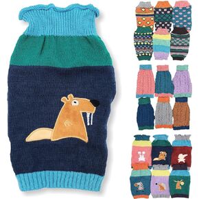Dog Sweater Knitted Fashion Warm Soft Winter Clothes for Small Large Pet Cat Puppy (S: Length - 12", Pink Stripes)