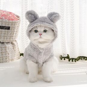 Cat Bunny Ears Costume Cute Dog Kitten Hoodies Sweater Rabbit Ears Puppy Pet Apparel (Medium,Beige)