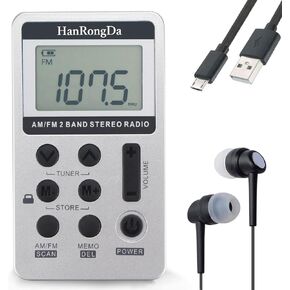 HanRongDa Portable Radio AM/FM Walkman with Excellent Reception and Stereo Sound, Pocket Radios with 58 Preset Stations, Built-in 500mAh Battery for Walking, Jogging, Mowing and Traveling HRD-103