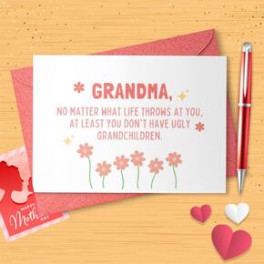funny mothers day card for grandma/at least you don't have ugly grandchildren/grandparents day card/card for grandma/snarky humor [01748] in Saudi Arabia