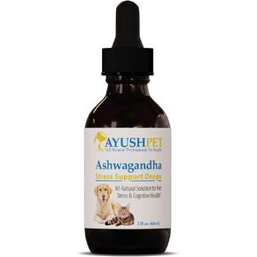 Ayush Pet Stress Support Ashwagandha Drops, Calm and Focus for Dogs or Cats, Alcohol Free Supplement, 2 oz.