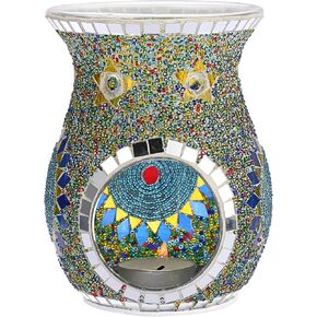 JUXYES Charming Mosaic Essential Oil Burner, Tea Light Wax Melt Warmer for Scented Wax, Decorative Fragrance Oil Warmer Tealight Candle Holder, Incense Aroma Diffuser for Home Table Decoration