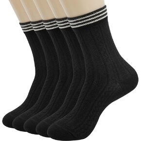GBZJDSW Women's Cute Striped Retro Crew Socks, Cable Knit Vintage Socks for Women 5- Pack