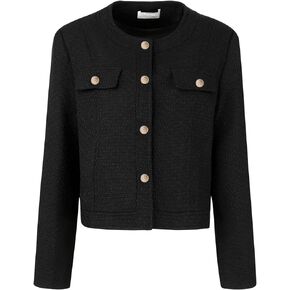 Hobemty Women's Work Cropped Tweed Jacket 2024 Elegant Short Tweed Blazer