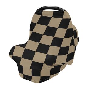 Retro Black Checkered Baby Car Seat Covers Geometric Square Plaid Carseat Canopy Soft Infant Stroller Cover Nursing Breastfeeding Covers for Girls Boys Newborn Fit Summer Spring Autumn