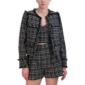 BCBGMAXAZRIA Women's Tall Size Round Neck Long Sleeve Tweed Jacket