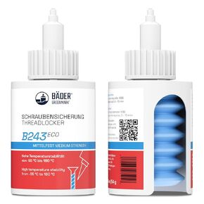 BÄDER threadlocker B243Eco Medium Strength Blue 50ml Bottle - high Temperature Resistant, Fluorescent - Works on All Metals and Threads, for Large Threads…