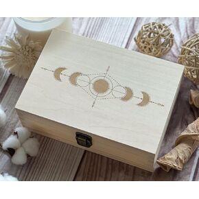 Crescent Moon Box, Wooden Box, Moon Phase Box, Half Moon Box, Stash Box, Crystal Gift Box, Crystal Box, Natural Box Gift Tarot Card Box Engagement gift8.5 in x 6 in x 3 in Natural Color