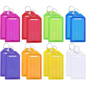 16 Pack Key Tags Tough Plastic Key Tag with Split Ring & Blank Paper Labels & Transparent Window Covers Assorted Colors Key Chain Label Sturdy Item Identifiers 2 Inch ID Tag for Keys (8 Colors)