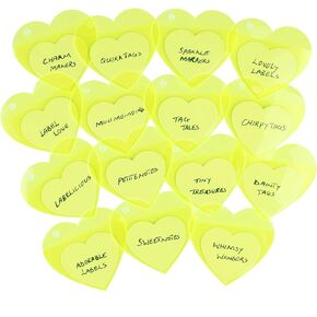 Decorbea Fluorescence Blank Labeling Tags, 50pcs Plastic Outer Shell Gift Tag with String, Heart White Paper Hang Labels for Clothing Presents (Yellow)