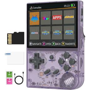RG35XX Handheld Game Console Support Linux, HDMI and TV Output 3.5 Inch IPS Screen 64G TF Card 5474 Classic Games 2100mAh Battery(Gray+Bag)