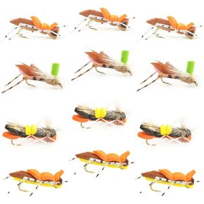 The Fly Fishing Place Chernobyl Ant and Foam Hopper Fly Fishing Flies Assortment - 12 Flies - 3 Each of 4 Trout and Bass Flies