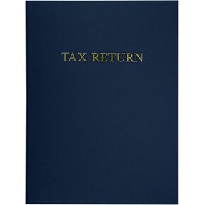 LUXPaper 9" x 12" Tax Return Folders | Two Pocket | Nautical Blue Linen | Gold Foil Text | 100lb. Cover | 50 Qty