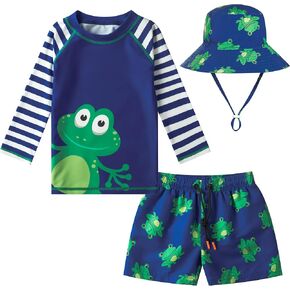 Toddlers and Baby Boys' 3-Piece Swimsuit Trunk Rashguard Set and Sun Hat Swimwear Bathing Suit Sunsuit Swim Shirt UPF 50+ in Kuwait