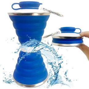 Collapsible Water Bottle, Camping Cup With Carabiner, Reuseable Silicone Foldable Leak Proof Portable Sports Travel Water Bottles For Outdoor, Travel Gym Hiking, BPA Free, Cycling Cups with Carabiner
