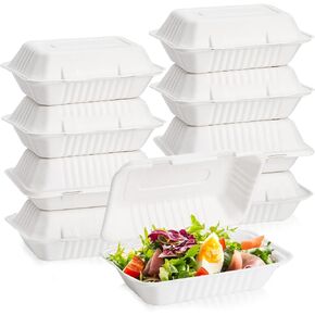 Lawei 50 Pack Clamshell Take Out Food Containers, 9 X 6 Inch Single Compartment Hinged Clamshell Box Disposable To Go Containers, Microwave Safe