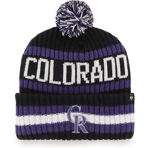 47 MLB Unisex-Adult Primary Logo Bering Cuffed Knit Pom Beanie Hat One Size (Colorado Rockies Black)
