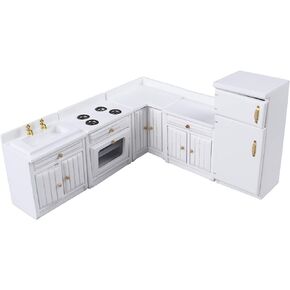 Dollhouse Kitchen Furniture Kit 1:12 Dollhouse Miniature Furniture Wooden Kitchen Cabinet Fridge Set Kitchen Dining Room Furniture for 1:12 Dollhouse Miniatures Scenes Accessories (C)