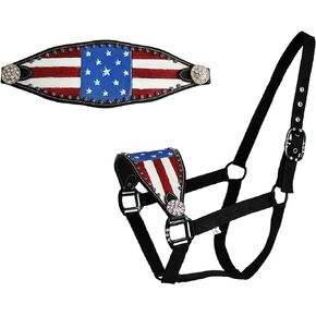 Derby Originals Tahoe Tack Patriotic Hand-Painted American Flag Bronc Halter with Crystals