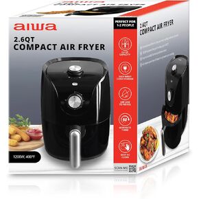 Aiwa 1200W Compact Air Fryer, 2.6 QT Capacity, 360 degree Convection Heating, 60 minute timer, Black