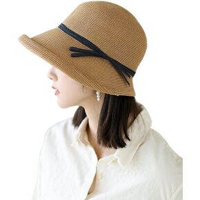 Straw Beach Sun Hat for Women Summer Bucket Hat Elegent Vintage 1920S Packable SPF UV Protection Boho Hat