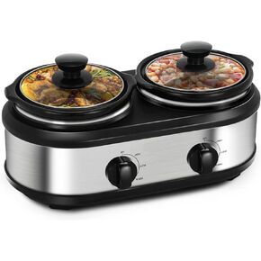 Kiss the Water 6 Quart Programmable Slow Cooker with Silicone Divider, 3 Cooking Mode Digital Slow Cooker, Multi Slow Cooker with Timer, Dishwash Safe, Removable Ceramic Pot and Glass Lid, Silver