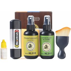 Meoctrwh Guitar Cleaning Kit, Fretboard Lemon Oil, Polish and Oil Care, Guitar String Cleaner Tool Brush String, Fret Care, Cleaning Brush & Cleaning Cloth, Extends Fretboard and String Life