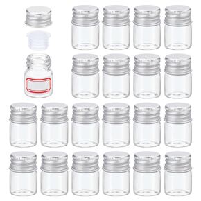 PATIKIL 5ml Clear Glass Vials, 25 Pack Small Liquid Sample Vial with Screw Caps Plastic Stoppers and 64 Labels Leak-Proof Bottles Empty Jars