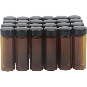 JIUWU 24 Pack 30ml (1 Oz) Brown Glass Sample Vials Liquid Bottles Lab Screwcap Capacity Travel Container