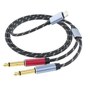 Lightning to Dual 6.35mm 1/4" TS Mono Stereo Y-Cable Splitter كابل صوت Lightning إلى Dual 1/4 بوصة متوافق مع iPhone12/11/X/XS/XR/8/7/iPad، ومكبر الصوت، ومكبر الصوت، وسماعة الرأس، والمزج وحدة التحكم 3.3 قدم