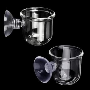 WEAVERBIRD Aquarium Crystal Glass Cone Feeder Red Worm Fish Tank Plant Shrimp Feeder Punch Cup Fish Feeding Cup with Suction Cup, 2 Pack