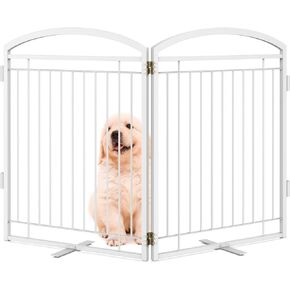 36'' Full Metal Freestanding Dog Gates with Door,Foldable Pet Fences Outdoor&Indoor for Puppy,Extra Wide Free Standing Wire Tall Dog Gate for Openings,Doorways,Decks,Yard(6 Panels Black)