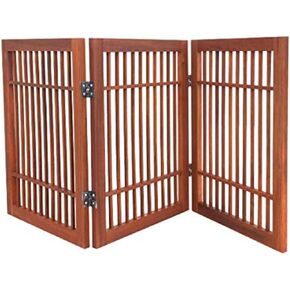 Pet Dog Gate Strong and Durable Freestanding Folding Acacia Hardwood Portable Wooden Fence Indoors or Outdoors by Urnporium (Brown Pet Gate, 4 Panel 24" Tall)