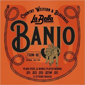 La Bella 730M-BE Medium, Ball-Ends Plain Steel & Nickel-Plated Wound Banjo String