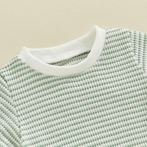 Newborn Baby Boy Girl Waffle Romper Short Sleeve Solid Striped Crewneck Bubble Oversized Bodysuit Infant Summer Outfit in Kuwait