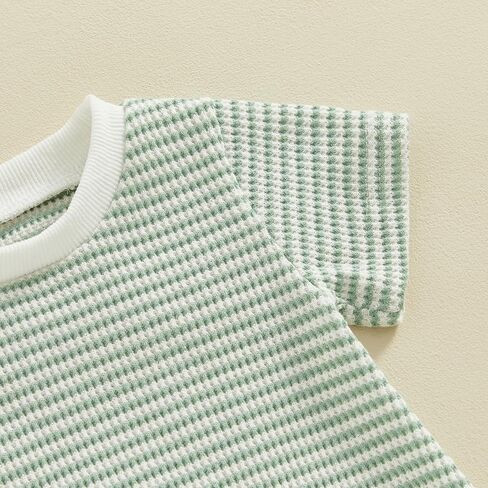 Newborn Baby Boy Girl Waffle Romper Short Sleeve Solid Striped Crewneck Bubble Oversized Bodysuit Infant Summer Outfit in Kuwait